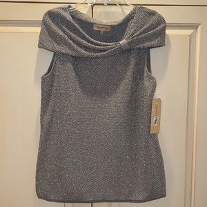 New Jones New York collection stretch knit top will silver sparkle thread